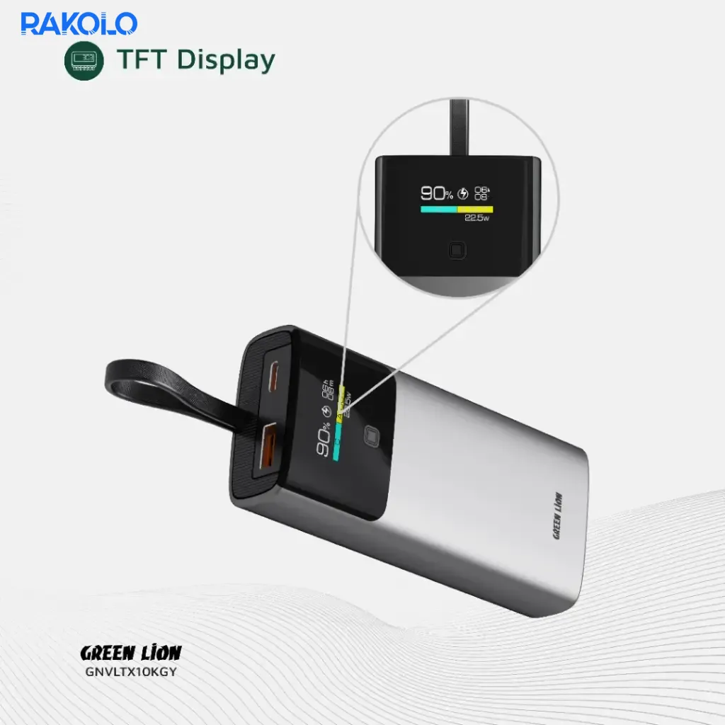 پاوربانک 20 وات صفحه نمایش دار گرین لایون مدل Voltix ظرفیت 10000 میلی آمپر