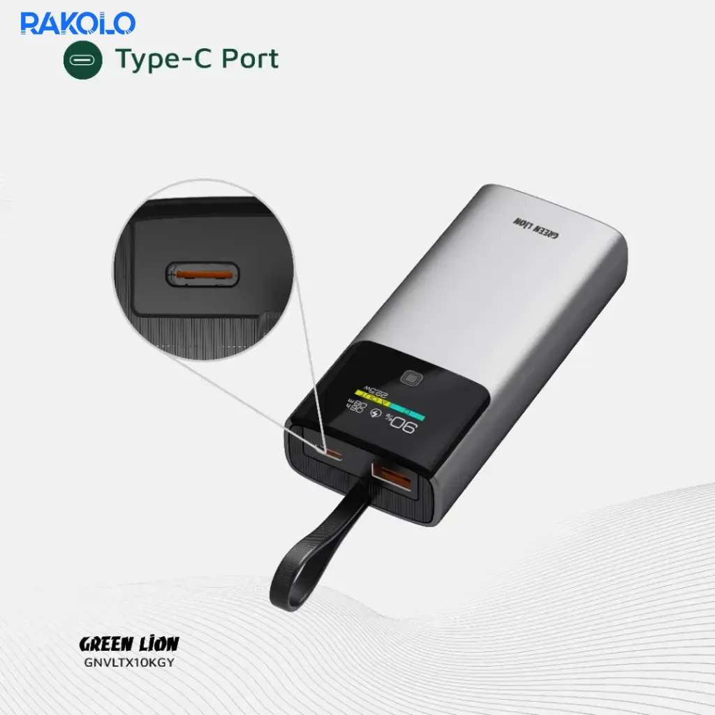 پاوربانک 20 وات صفحه نمایش دار گرین لایون مدل Voltix ظرفیت 10000 میلی آمپر