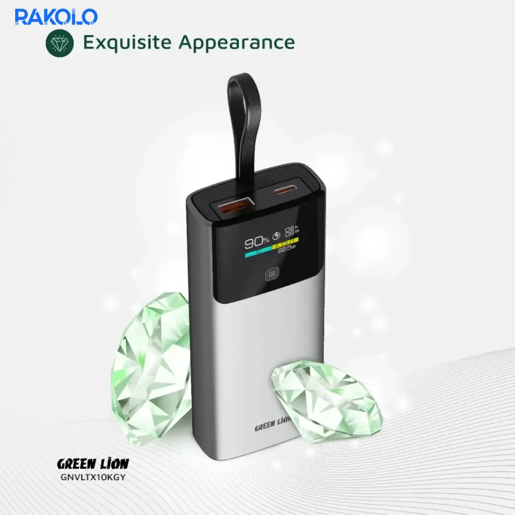 پاوربانک 20 وات صفحه نمایش دار گرین لایون مدل Voltix ظرفیت 10000 میلی آمپر