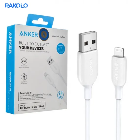کابل شارژ لایتنینگ برند ANKER مدل A8813H21 طول 1.8 متر