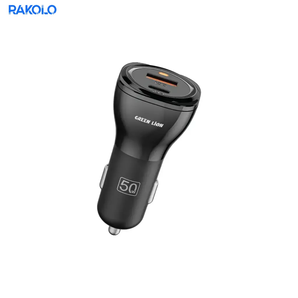 شارژر فندکی خودرو 50 وات گرین لایون مدل Dual Port Car Charger + کابل دوسر TYPE-C