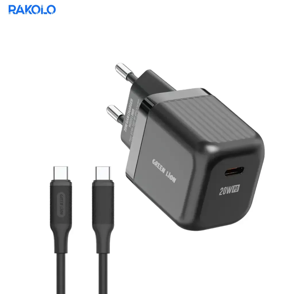 شارژر 20 وات گرین لایون مدل Ultra Compact GaN Wall Charger EU Pin USB-C + کابل دو سر TYPE-C