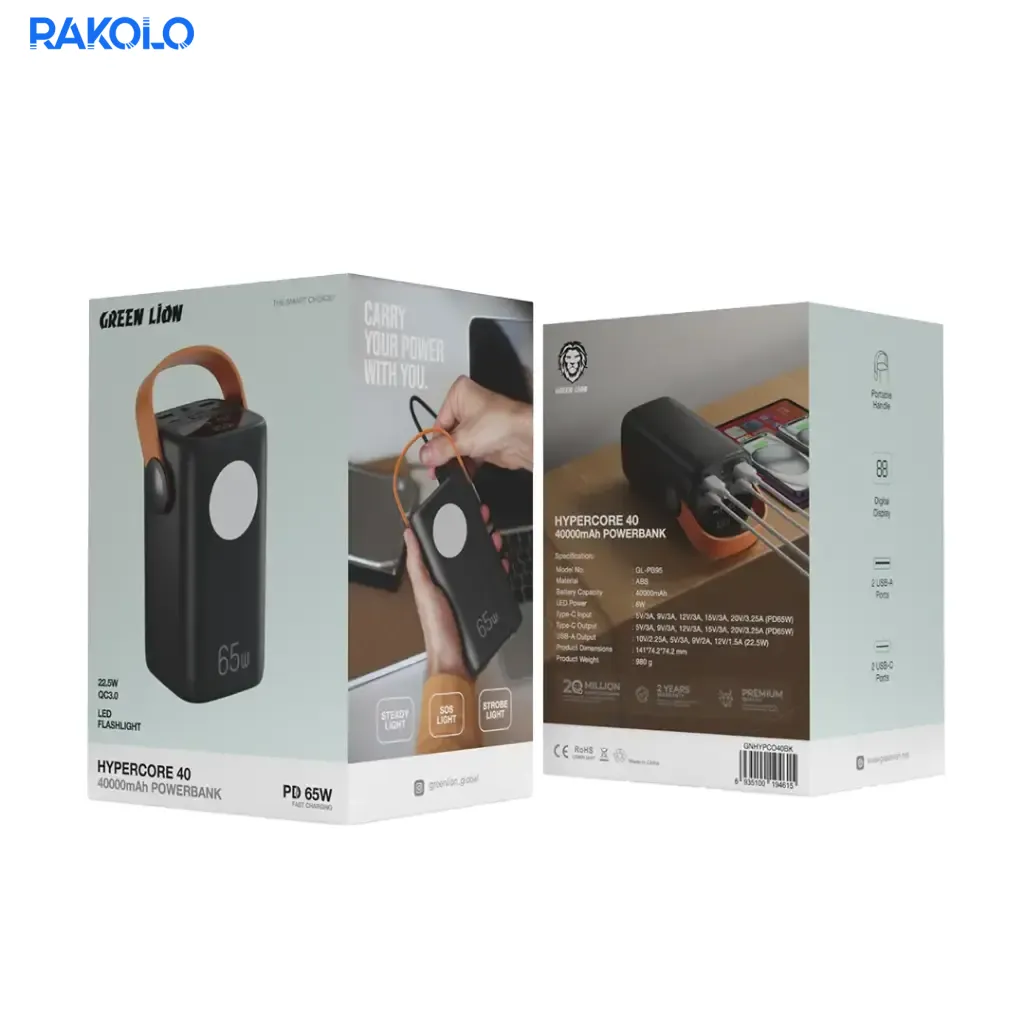 پاوربانک 65 وات گرین لایون مدل Hyper Core 40 ظرفیت 40000 میلی آمپر