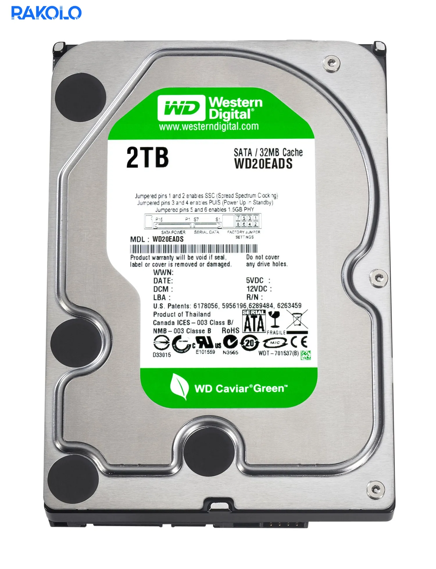 هارد اینترنال استوک وسترن دیجیتال سری سبز ظرفیت 2 ترابایت