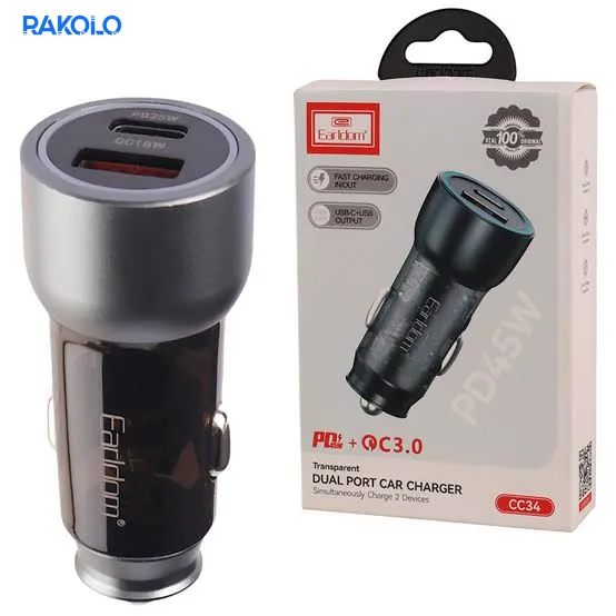 شارژر فندکی 25 وات خودرو برند EARLDOM مدل ES-CC34